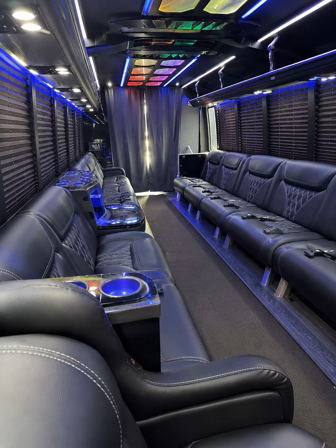 Passenger watching the Long Beach scenery during a regional party bus road trip